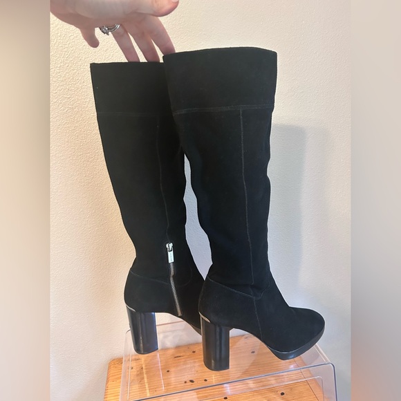 Michael Kors Classic Black Knee-High Suede Boots - Women's Stylish Block Heel - Picture 10 of 11